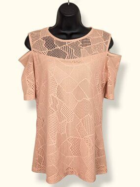 🍁Artex Fashions Peach Lace Cold Shoulder Top
